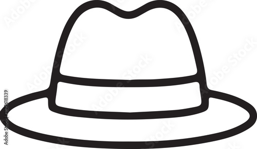 Classic fedora hat silhouette with a band and brim a simple outline drawing isolated on transparent background
