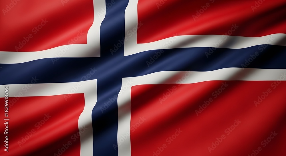 Fototapeta premium Waving flag of Norway a national symbol representing patriotism and Norwegian identity