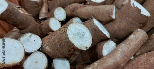 Close up of cassava root in the market
