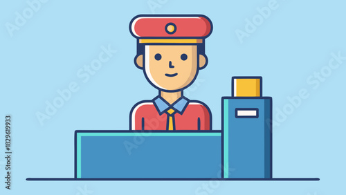 Customs Officer Standing Behind a Desk Icon Illustration