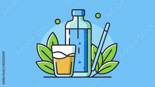 Illustration of water bottle and glass for Dry January campaign