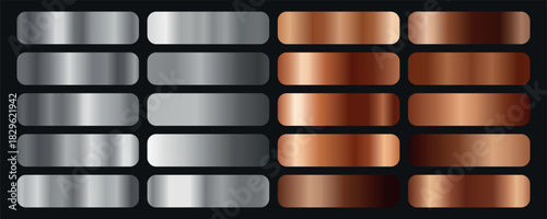 Silver and bronze gradients set. Metal gradients 