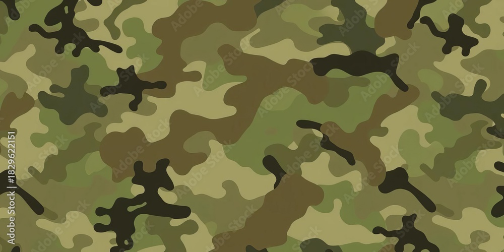 Fototapeta premium Abstract digitally rendered camouflage pattern background featuring muted greens, browns, and grays, vector, wallpaper