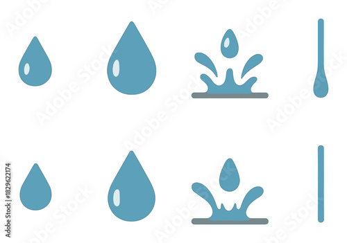 Blue water droplets and splash icons on gradient background
