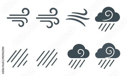 Weather icons: wind and rain variations displayed in minimalist style