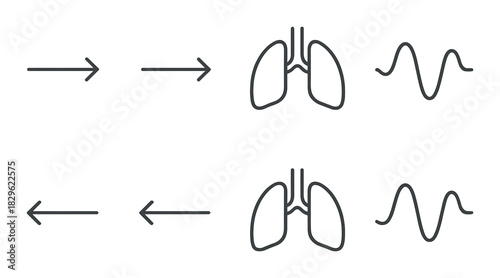 Illustration of respiratory process with lungs and breathing arrows