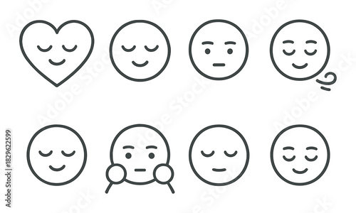 Minimalist emoji illustrations of calm faces in various expressions