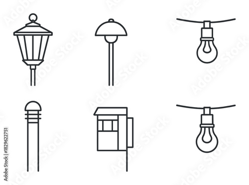 Minimalist lamp collection: street, garden, and indoor lighting icons