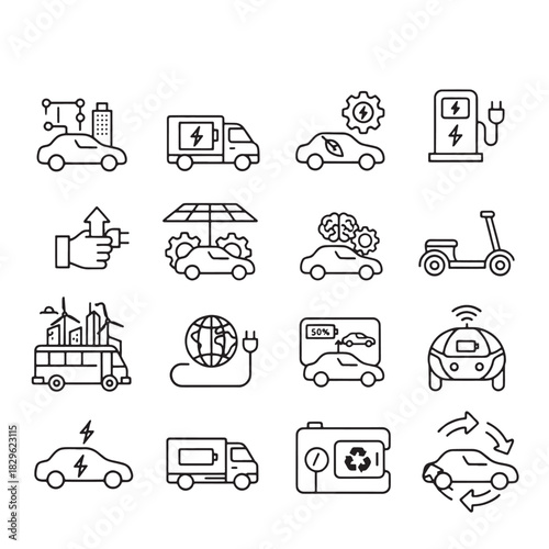 Electric vehicles and charging stations,electric,eco-friendly car icons vector design black and white 