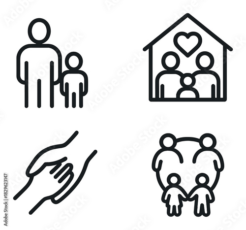 Family icons: people, care, support, love, community symbols