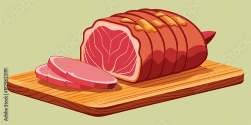 Serve Warmth & Flavor. Premium Roast Meat Cuts on a Wooden Cutting Board. Classic food vector assets with captivating details.