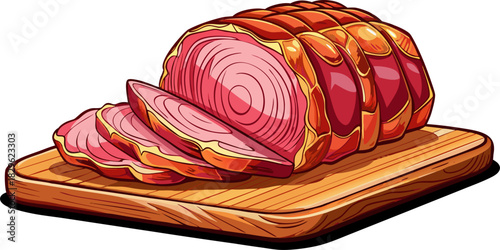 Serve Warmth & Flavor. Premium Roast Meat Cuts on a Wooden Cutting Board. Classic food vector assets with captivating details.