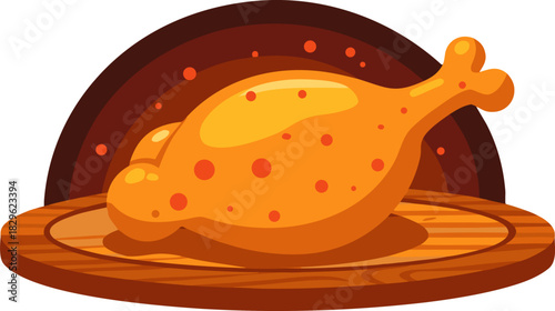 Captivating Visuals: A crispy whole roasted chicken with glistening spices, surrounded by dynamic flames. Created with high-quality digital art details to instantly capture attention on any platform.