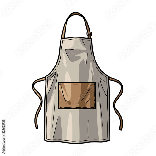 Vintage apron with pocket in neutral colors for kitchen concept on a transparent background