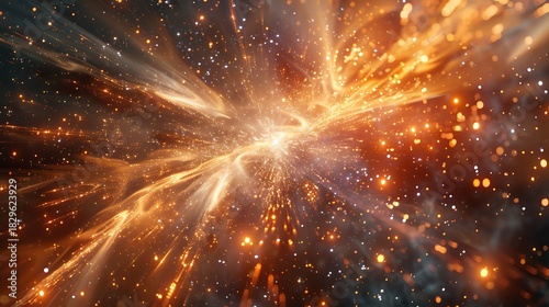 Explosion of light and energy in a cosmic nebula with glowing particles