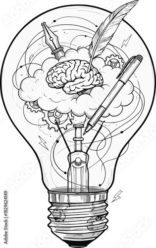 Creative mind generating inventive ideas and concepts in a lightbulb for content marketing strategy