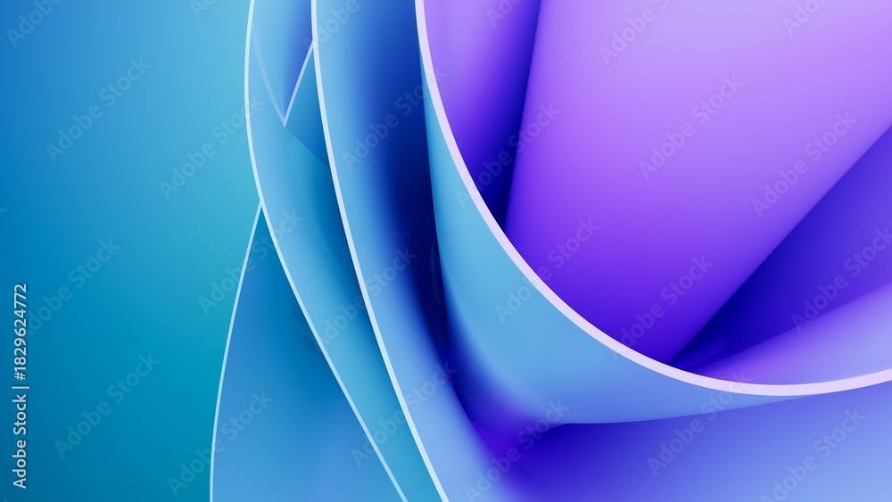 Obraz premium Abstract wavy curved 3d render. Blue and violet soft layers of plastic with lines, folds, ruffles. Modern wallpaper, texture pattern.