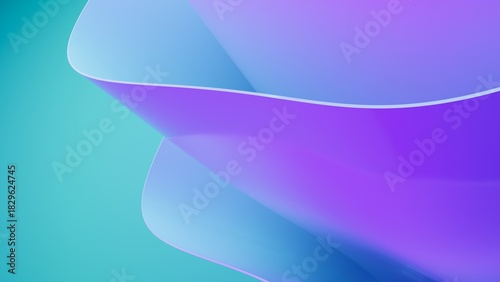 Abstract wavy curved 3d render. Blue and violet soft layers of plastic with lines, folds, ruffles. Modern wallpaper, texture pattern.