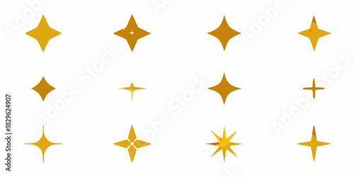 Collection of golden sparkles and starbursts on a white background