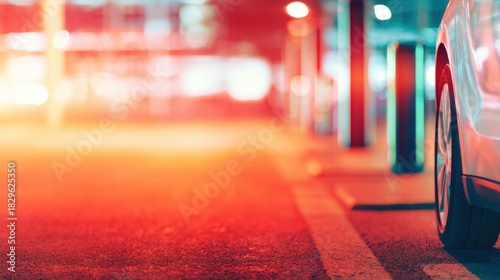 Wallpaper Mural Close-up view of a car wheel in a brightly lit parking area at night Torontodigital.ca