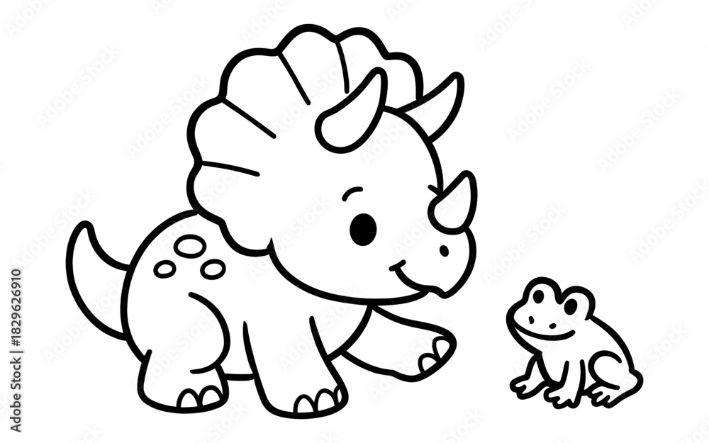 Fototapeta premium Cute dinosaur and frog line art for kids coloring books and educational materials