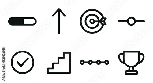 Minimalistic achievement icons set on dark background