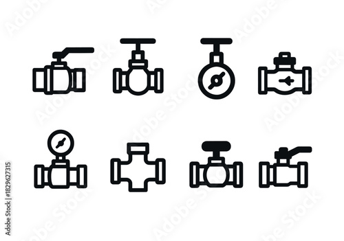 Collection of industrial valve icons in black and white design