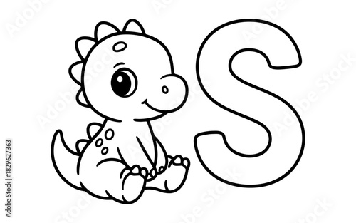 Cute dinosaur alphabet coloring page with letter s for kids' learning fun