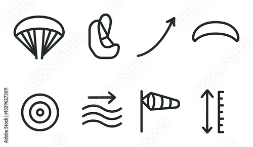 Paragliding symbols on dark background indicating wind and altitude