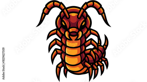Dynamic Centipede Illustration with Fiery Orange and Red Tones, a Vector Design of a Striking Arthropod