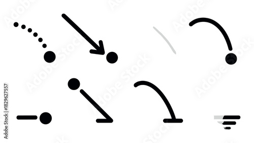 Dynamic motion arrows and bouncing patterns on dark background