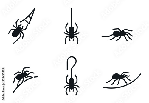 Silhouette patterns of spiders in dark background