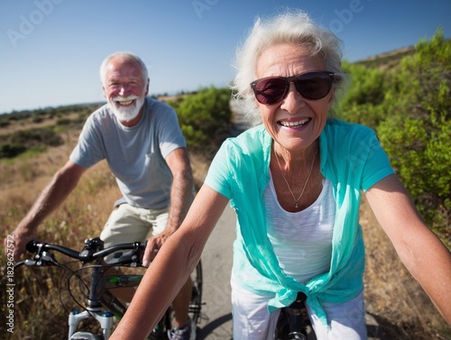 Wallpaper Mural Happy senior couple riding bicycles together on a scenic countryside trail, enjoying outdoor activity and active lifestyle Torontodigital.ca
