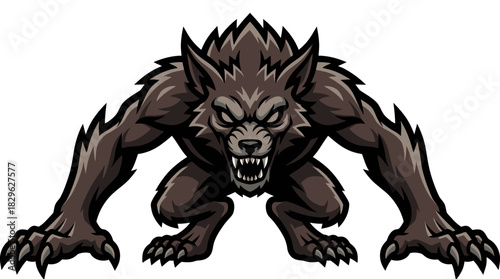 Intimidating Werewolf Creature Illustration with Fierce Expression and Predatory Stance Ready to Attack