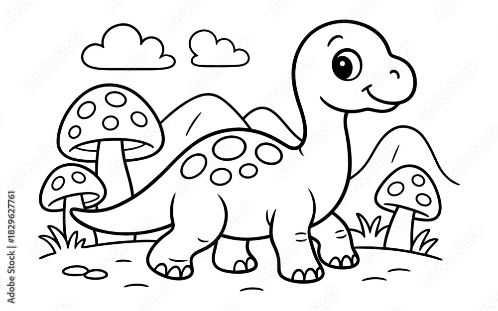 Obraz premium Cute dinosaur coloring page for kids with cartoon background