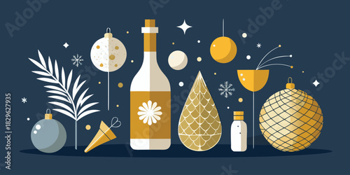 Festive new year s eve celebration with champagne bottle and ornaments
