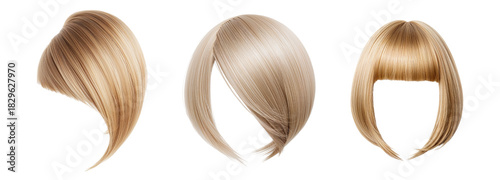 Beautiful blonde wig hair bob haircut on transparent background