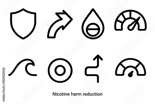 Minimalist icon design featuring safety, navigation, speed, and harm reduction symbols