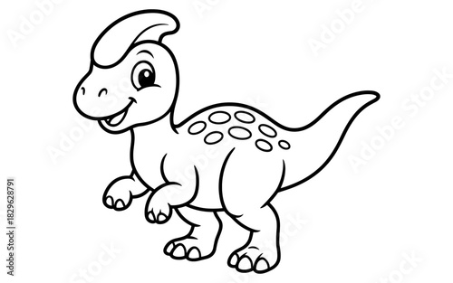Cute dinosaur cartoon outline for kids coloring pages