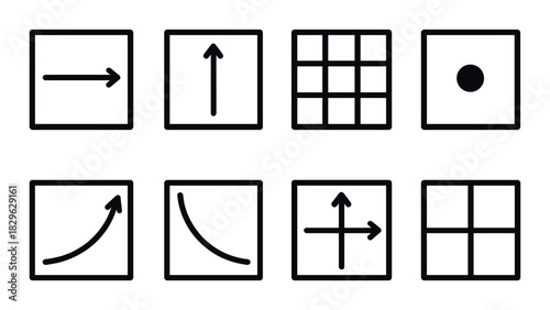 Dark interface with geometric icons for navigation and data visualization