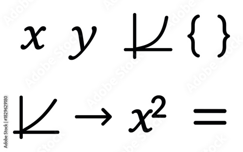 Mathematical symbols and functions on black background