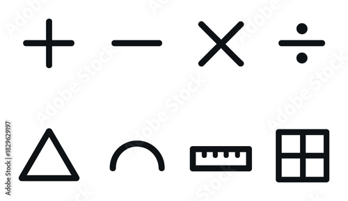 Mathematical symbols and tools on black background