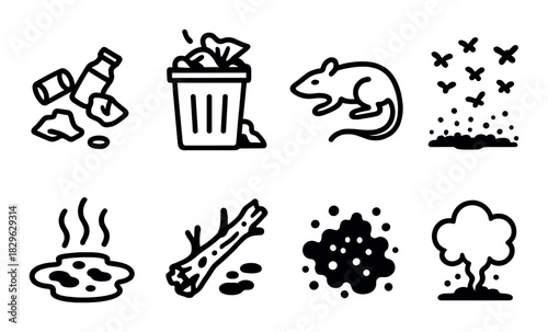 Vector icons depicting pollution and waste management concepts