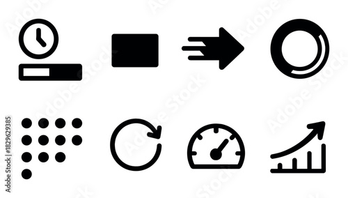 Abstract minimalist icons set with time, progress, and direction themes