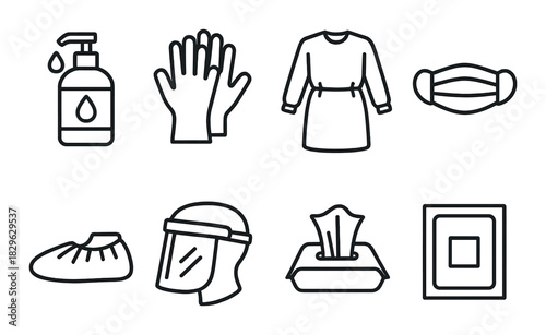 Essential personal protective equipment icons on dark background