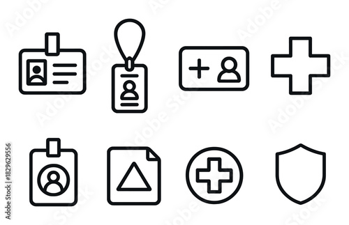 Minimalistic id and medical icons on dark background