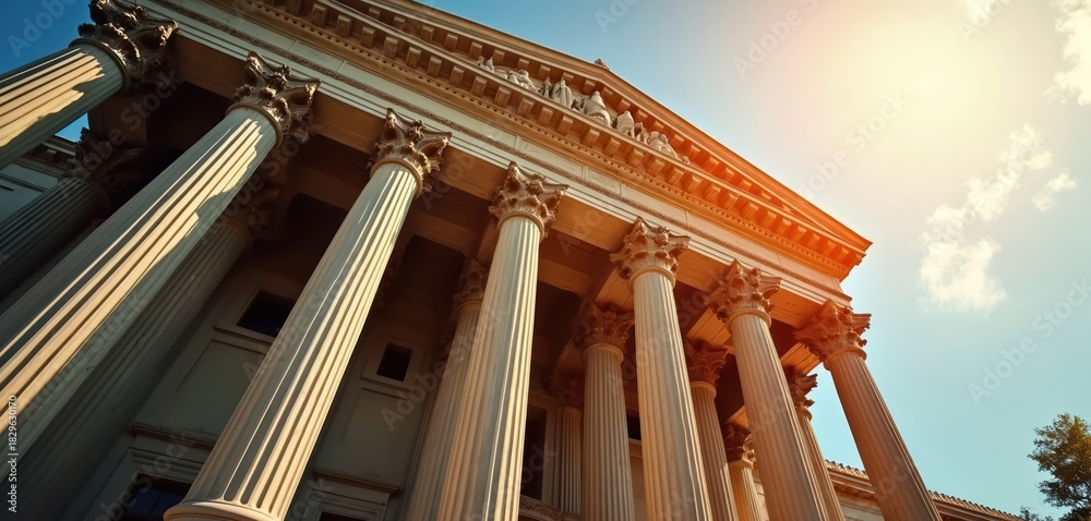 Obraz premium Government building with pillars central bank, financial authority. Neoclassical architecture represents law economy policy. Concept for digital currency CBDC regulation global finance, future of