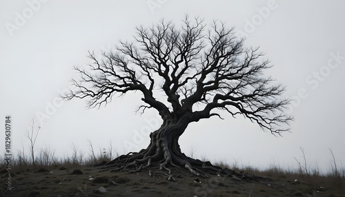 Wallpaper Mural Lonely dead tree silhouette standing in foggy winter snow landscape Torontodigital.ca