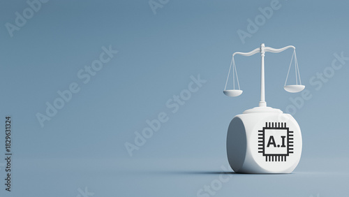 Scales Of Justice On AI Cube For Law Balance Copy Space. 3d rendering