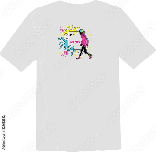Graffiti Artist with Colors Box T-Shirt Design in Neon Pink and Blue Streetwear Style